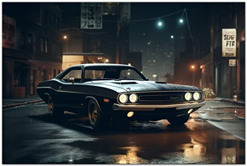 Printonia Leinwand-bild 120x80cm Dodge Challenger Abstrakt Art Bilder Dekoration Wandbild Kunstdruck Sportwagen Automobil Deko