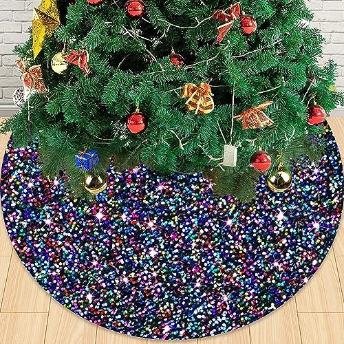 53,3 cm Weihnachtsbaumrock Regenbogen Baumröcke Pailletten Samt Baumrock Meerjungfrau Glitzer Baumrock Kragen Frohe Weihnachtsbaum Röcke Miniatur-Baumrock Abdeckung für bunte