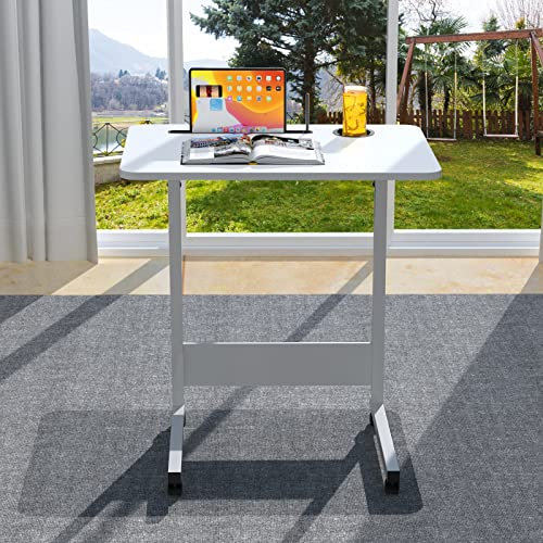 Escritorio para Ordenador Regulable Altura, 60 × 40 cm Mesa Auxiliar con Ruedas, Escritorio Elevable, Ranura para Taza, Soporte de Lectura, Mesa Portatil Multiusos para Sofá, Cama, Oficina,Blanco