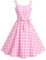Robe rockabilly des années 1950 pour femme, sans manches, à carreaux, vintage, rétro, swing, ligne A, élégante, pour mariage, fête, bal, rose sans manches, L