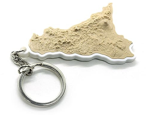 Generico Schlüsselanhänger aus biologisch abbaubarem Kunststoff mit 3D-Orographie aus Sizilien, Braun-Weiß, One size