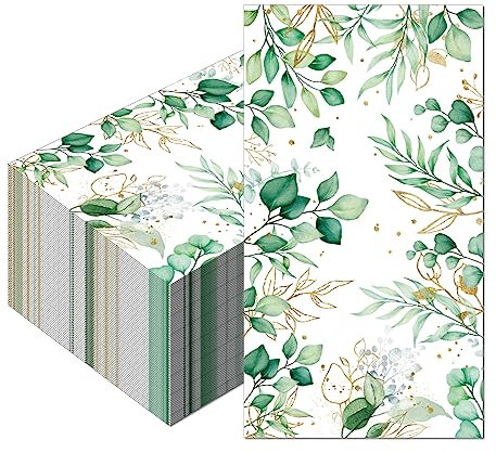 40 Stück Papierservietten mit Blumenmuster, Aquarell-Blumen-Gästeservietten, Vintage-Wildblumen-Einweg-Handtücher, Blume, dekoratives Papier für Badezimmer, Hochzeit, Geburtstag, Party/Grün