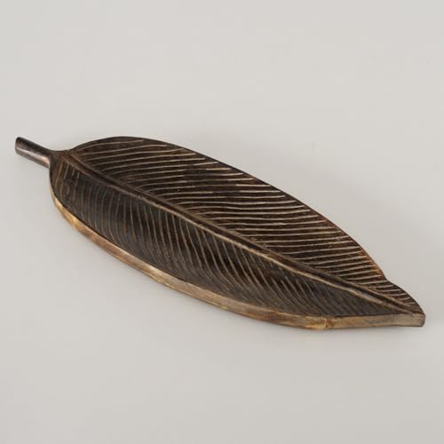 ReWu Dekotablett Holz Blatt 40 cm – Holztablett Natur Braun – Kerzentablett Dekoschale Tischdeko Boho Wohnaccessoire 40x14x2 cm