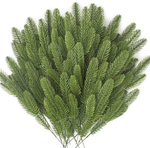 Lot de 50 branches de pin artificielles - Accessoires de bricolage pour guirlande, couronne, Noël et décoration de jardin