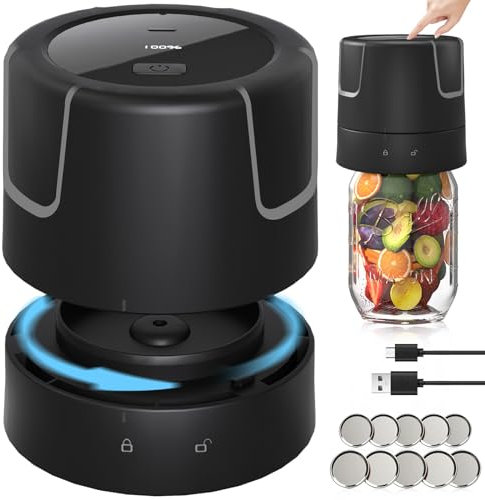 Sellador al Vacío Eléctrico de Tarro Mason - Máquina de Sellado de Succión Fuerte 85 kPa Con Tapas de Boca Regular y Ancha, Portátil Recargable Silencioso