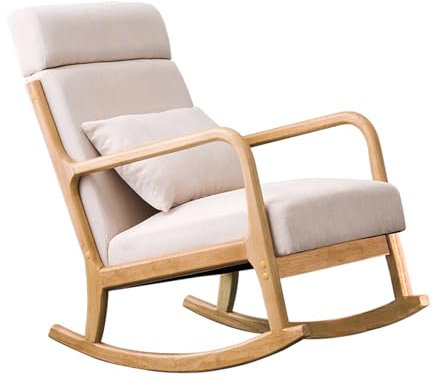 LOERSS Hölzerner Schaukelstuhl, Outdoor-innenräume, Allwetter-schaukelstuhl, Glider, Moderner Kinderzimmer-Glider-Rocker-Lounge-Sessel, Mit Gepolstertem Sitz, Bequeme Rückenlehnenneigung
