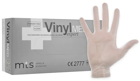 MTS Safety & Protection Einweghandschuhe M - 100 Stück/Box Vinylhandschuhe Transparenz - Einmalhandschuhe Puderfreie Handschuhe Diagnose Vinyl Handschuhe Einweg Gloves (M, 100 Stück)