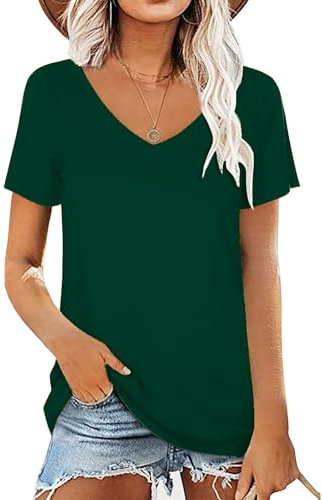 AirMood Camisetas de Verano para Mujer, Cuello en V, Estilo Casual, Manga Corta, túnica, Verde, XXL