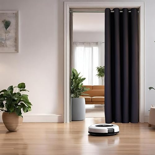 tinycurtains, Türvorhang mit Vorhangstange & Magneten zum Abdichten, einfache Montage ohne Bohren in 1 Min (210 x 150 cm schwarz + Stange Silber 55-90 cm + 6 Magnete)