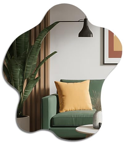 Muzilife Asymmetrischer Rahmenloser Spiegel zum Aufhängen, 58 x 70cm Unregelmäßiger Großer Wandspiegel mit MDF-Rückwand, Dekorativer Ganzkörperspiegel für Wand Wohnzimmer Bad Flur Eingang, Deko