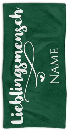 PR Print Royal Badetuch personalisiert mit Wunschname - Personalisiertes Badetuch - Lieblingsmensch - Persönliches Namensgeschenk für Familie und Freunde | 140 x 70 cm, grün