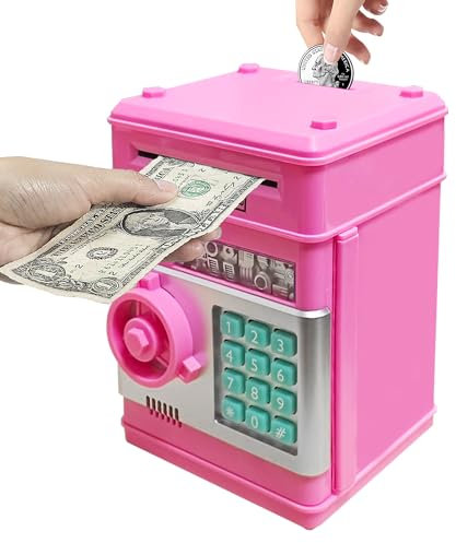 Vommery Spardose für Kinder Spielzeug, Elektronische Mini -Geldautomaten Safe, Geldsparbox mit Passwort Code Lock & Auto Money Scroll,Geburtstag Weihnachten Geschenk für Jungen, Mädchen (Tiefes Rosa)