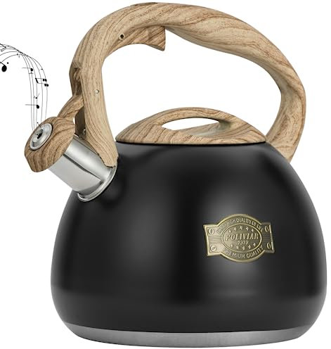 POLIVIAR Stove Top Kettle- Stainless Steel Stovetop Kettle- 2.7 L Audible Whistle Kettle- Tea Kettle Anti Rust and Anti Hot Handle- Suitable for All Heat Sources (Black)