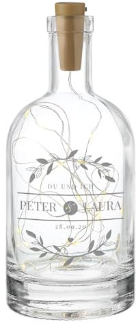 polar-effekt LED Glas Flaschenlicht mit personalisierter Gravur - Flasche mit Lichterkette - Geschenk für Paare - ideal zur Hochzeit und Jahrestag