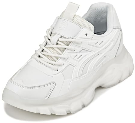 CALTO Zapatos de elevación Invisibles para Hombre con Aumento de Altura, Suela Gruesa con Cordones, Tenis Deportivos de 2.6 Pulgadas más Altos, Suela Blanca translúcida Blanca, 44 EU