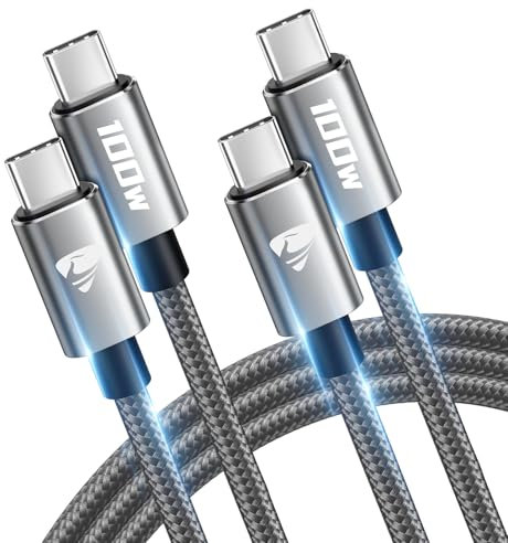 Cable USB C vers USB C, [1M/Lot de 2] 100W PD 5A Cable USBC Charge Rapide Nylon Tressé Câble Chargeur Type C Cordon USBC pour iPhone 16 15 Plus Pro Max iPad MacBook Air Pro,Samsung Galaxy S25 S24 S23