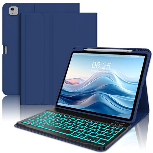 AVNICUD Clavier pour iPad Air 11 2024/2025 (M2/M3)/ Air 5ème/4ème génération 10.9 avec Rétroéclairé, Coque Clavier pour iPad Pro 11 4/3/2/1 Gen, Clavier Français AZERTY Magnétique, Bleu foncé