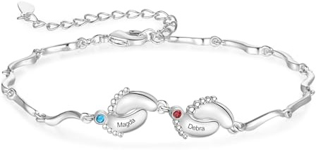 Personalisiertes Damen Armbänder mit Name Geburtsstein Babyfüße Unendlichkeitsarmband Familienarmband Geschenk für Mama Ehefrau Oma Tochter Weihnachten Muttertag