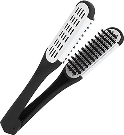 Hair Straightening Brush, Bristle Double Sided Brush Clamp Detangling Brush Straight Hair Comb for Smoothing and Styling (White)