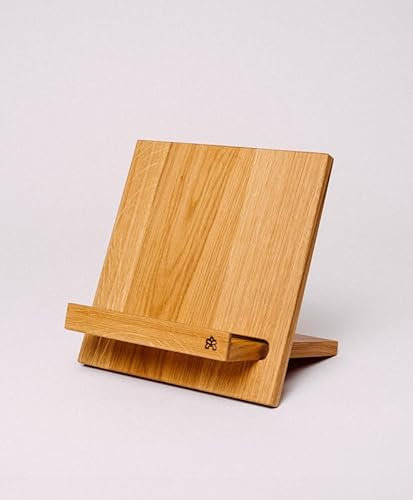 KAWENTSMANN Buchständer Holz Pauker - Buchhalter - Buch Halterung - Tablet Ständer - Buchhalter Leseständer - Kochbuchhalter - Kochbuchständer - Buchstütze Holz Eiche
