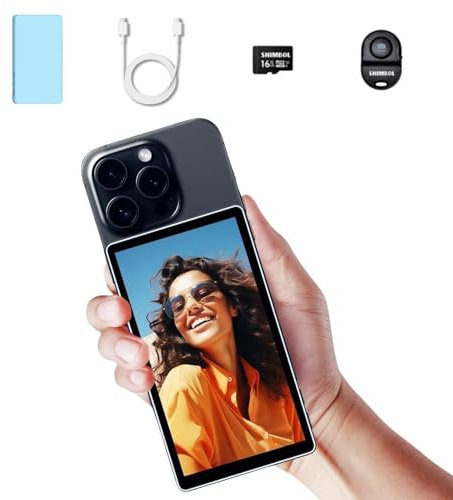 Shimbol CP5 5 Telefon-Vlog-Selfie-Monitor-Bildschirm mit 1080P Touchscreen-Selfie-Monitor, Bluetooth-Fernbedienung mit Blauer magnetischer Silikonhülle, für iPhone Android Vlogging, Live-Streaming