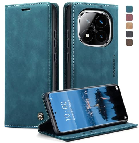 KZB Handyhülle für Xiaomi Redmi Note 14 Pro 5G Hülle (Nicht für 4G) Premium Leder Klappbar Tasche Magnet Kartenfach Standfunktion Klapphülle Schutzhülle für Redmi Note 14 Pro Plus 5G - Blaugrün
