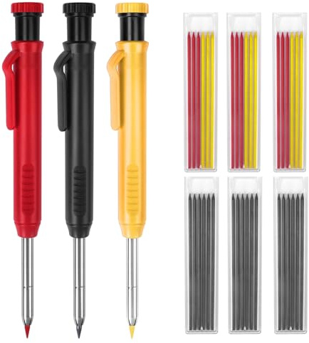 MECHEER Mechanical Pencil Set with 36 Refills, 3 Colors, Deep Hole Marker, Construction Pencil, Architect Woodworking Tool with Case