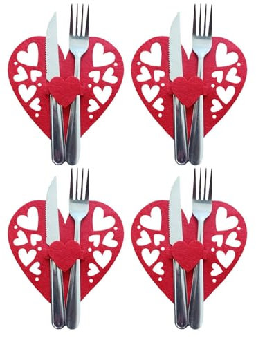 Heart Utensil Holder, Wedding Cutlery Holder - Cutlery Holder 4 Pieces | Valentine's Day Party Wedding Dinner Table Decorations Supplies Knives T