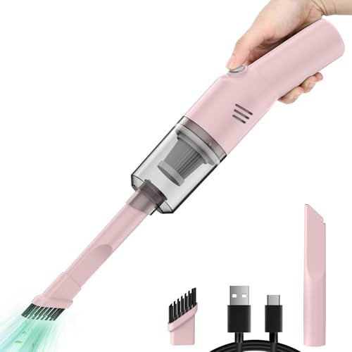Mini Handheld Vacuum for Home&Car, Cordless Portable Rechargeable Pink