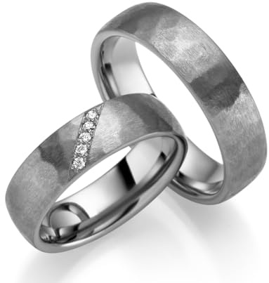 JC Trauringe Tantal Eheringe I Edle Verlobungsringe breit 6 mm I Partnerringe mit Gravur in edler Schatulle I 2 Hochzeitsringe Herrenring ohne & Damenring mit Steinen I TKM01