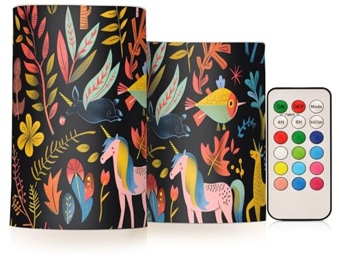 Amooorous Candele votive decorative con disegni di unicorni, funzionamento a batteria, luci elettroniche, impermeabili, con timer, per feste di Pasqua, funzionamento a batteria