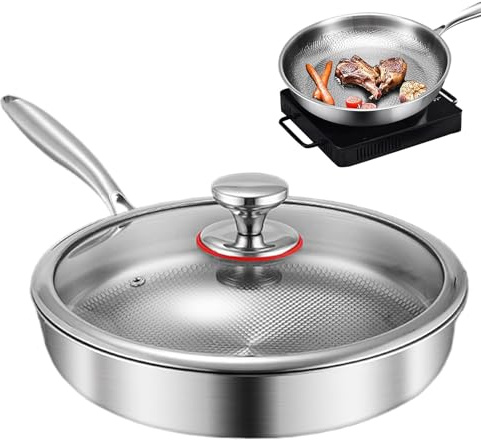 Setauoo Fry Pan,Non Stick Skillet Cooking Pan - Cooking Utensils Skillet Pots with Lid for Electric Induction Cooktop Home Kitchen Camping Restaurant