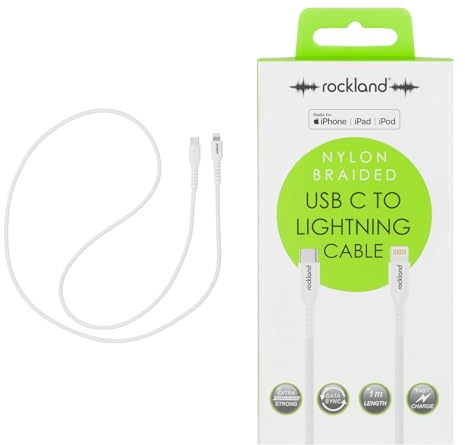 Rockland Nylon Braided USB C to Lightning Cable 1M, Fast Charging Cord, Durable Charger Cable, Data Sync