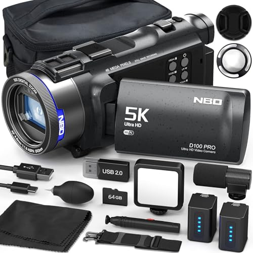 NBD 5K Video Camera Camcorder, 48MP Ultra HD, 16X Zoom, 3.0 270° Flip Screen, Autofocus, Anti-Shake, WIFI & Remote with Ultra-Long Battery Life, Includes 64GB TF Card (Black)