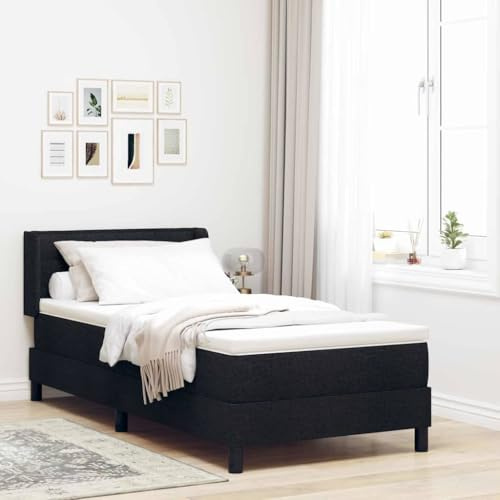QJBSAVVA Boxspringbett 90x200 Schwarz mit Matratze & Topper verstellbar rund gepolstert