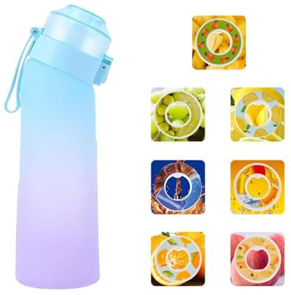 Fhlprte Gourde Sport,650ml Étanches Gourde Paille,Équipé de avec dosettes en 7 saveurs et brosse de nettoyage,Pods parfumés pour eau aromatique 0 sucre,pour gym,randonné