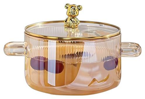 OCEANO Pentola Vetro Borosilicato 1.8L Pentolino Cottura Resistente al Calore Piano Gas Casseruola con Coperchio Pasta Noodles Zuppa Brodo Latte Pappe (Casseruola)