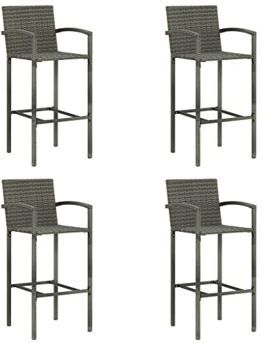 Ordellia Lot de 4 tabourets de bar en polyrotin - Gris - 52 x 56 x 118 cm - Résistant aux UV et aux intempéries - Pour balcon, jardin et terrasse - Avec repose-pieds