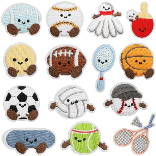 KASESSS 14 Pcs Cartoon Ball Sports Iron On Patches, Iron On Patches for Clothing, Cute Sew on Patchess, Repair DIY Accessories Embroidery Patchess for Shoes Jackets Jeans Clothes Bags Hat Decoration
