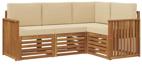 vidaXL Sofagarnituren 4 pcs Natur und Beige Massivholz Akazie, Outdoor Sofa, modernes Möbel, robuster Terrassen-Lounge, Garten, Sitzgelegenheit für Wohnzimmer-Set