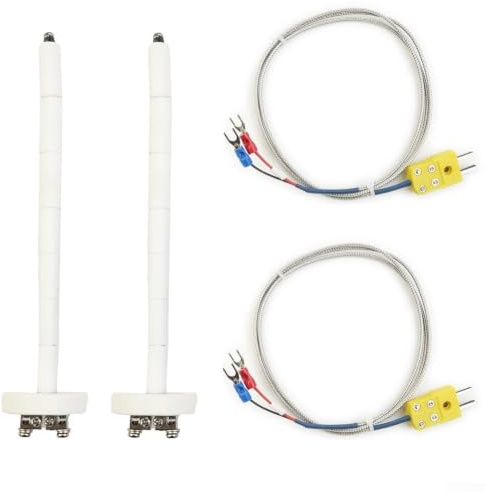Lot de 2 thermocouple de type K en céramique - Sonde de four -50 à 1300 °C - Câble tressé en acier inoxydable - Pour thermomètre numérique - Régulateur de température - Industrie - Laboratoire