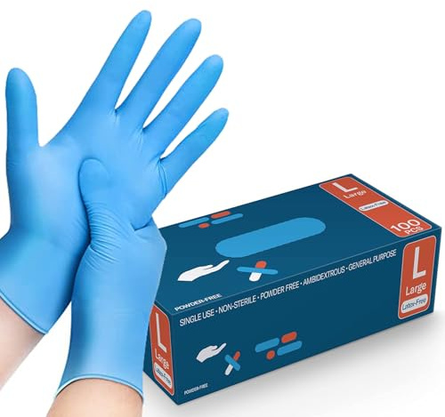 PRIMEONE Blue Nitrile Disposable Gloves – 100 Count | Latex-Free, Powder-Free | Textured Fingertips | Medical, Food, Disposable, Cleaning, Tattoo, Laboratory Use (1000, LARGE)