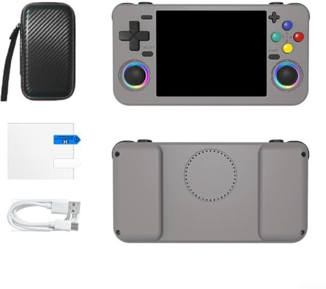 Retro-Handheld-Spielkonsole, Retro-Spielkonsole mit 3.5″ IPS-Bildschirm und über 18.000 klassischen Spielen, RAM-1G+4G, 4000-mAh-Akku, Schwarz(Grau)
