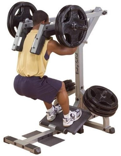 Body-Solid GSCL-360 Beintrainer | Kniebeugenmaschine | Wadenmaschine mit Gewichten, 50mm (Hantelscheiben Gummi (2 Grifflöcher, schwarz))