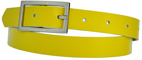 DayneQ Schmal 3cm Breit Echt Leder Guertel mit 4 Eckiger Schnalle Gelb 85cm Bundweit