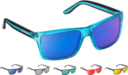 Cressi Unisex-Erwachsener Rio Sunglasses Premium Sport Sonnenbrille Polarisierte 100% UV-Schutz, Brillengestell Crystal Blau-Blau Verspiegelte Linsen, Einheitsgröße