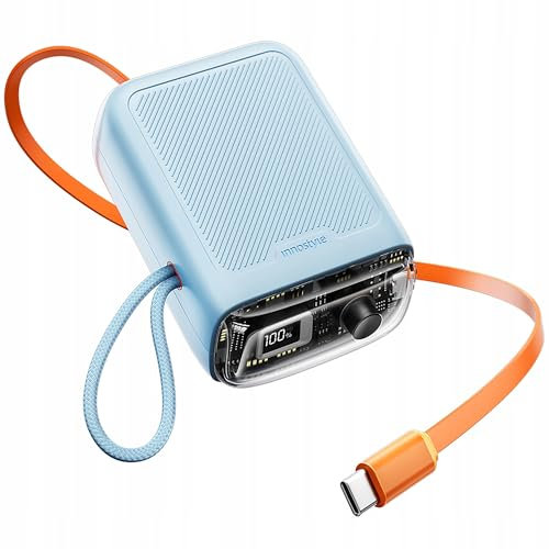 INNOSTYLE Power Bank 10000mAh Powerbank USB C mit Schnellladefunktion Externe Handyakkus Schnellladen mit Kabel Kompatibel mit iPhone 16 15 Pro Max