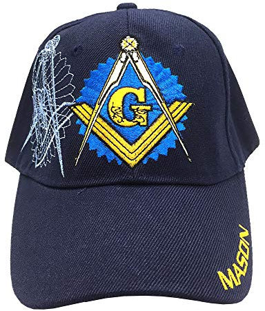 AborenCo Freimaurer Mason Lodge Symbol Einstellbare 3D Stickerei Baseball Cap Hut, Dunkelblau mit Schatten, Einheitsgröße