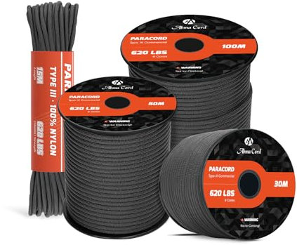 Abma Cord Paracord 620lbs 4mm 30M 100% Nylon Seil Typ 3 Schnur mit 9 Kern für Basteln, Camping, Survival, Outdoor - Max. 280kg - Schwarz