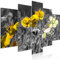 decomonkey Bilder Mohnblumen 200x100 cm 5 Teilig Leinwandbilder Bild auf Leinwand Wandbild Kunstdruck Wanddeko Wand Wohnzimmer Wanddekoration Deko Blumen Natur schwarz-weiß gelb